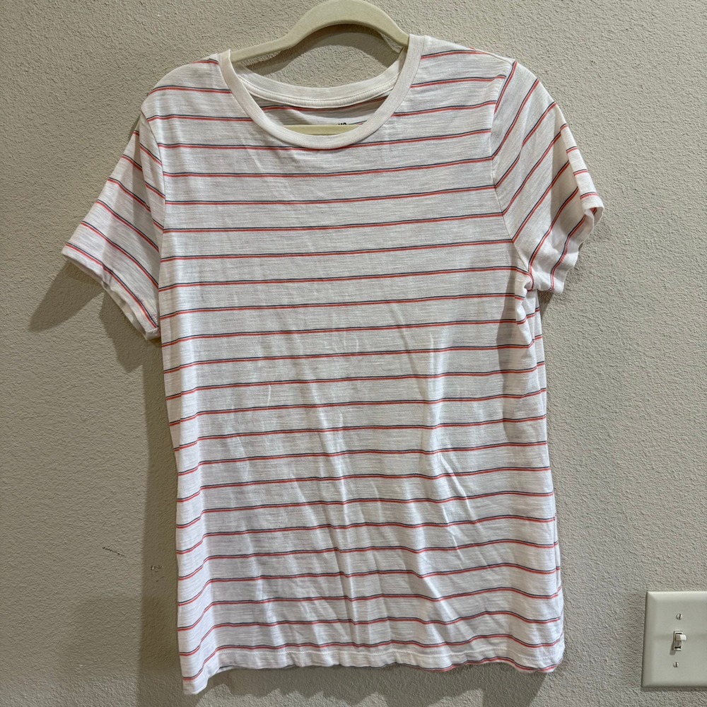 Mossimo Supply Co. XL White Striped‎ T-Shirt Womens Short Sleeve Casual Top